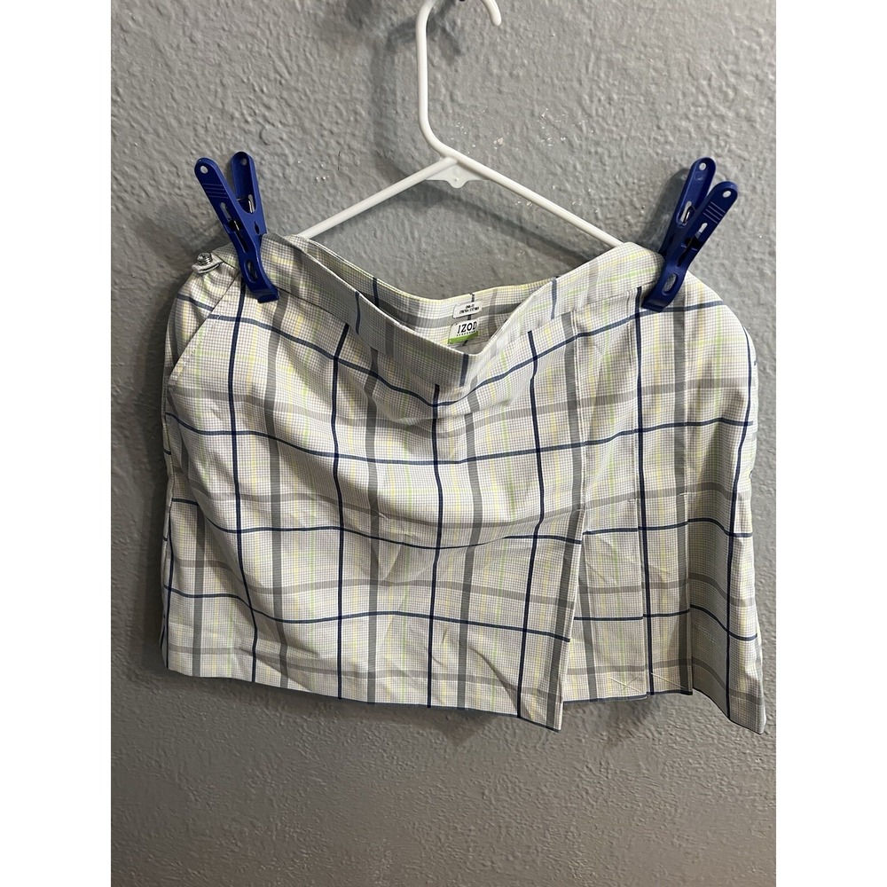 Izod Golf Skort Womens 14 Plaid Zip Closure Slash Pockets Cool FX